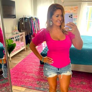 Hot Pink Puff sleeve blouse NWOT